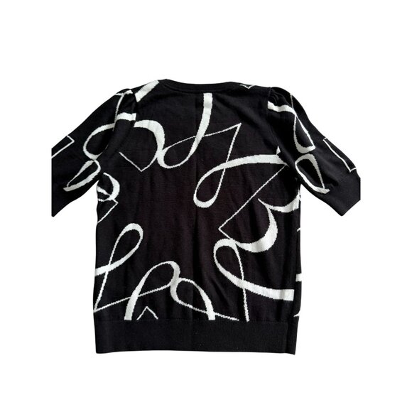 WHITE HOUSE BLACK MARKET White B;ack Ribbon Patterned short Sleeve Sweater Size - Picture 2 of 6